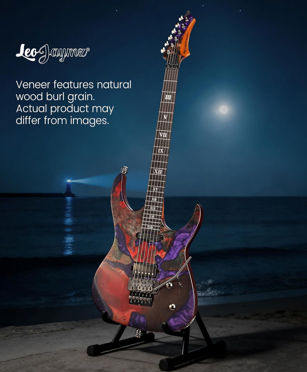 Leo Jaymz Tsunami Deluxe Mahogany Body & Roasted Maple Neck, HH Pickups with Rail, Double-Locking Tremolo, 24 Frets(Violet)