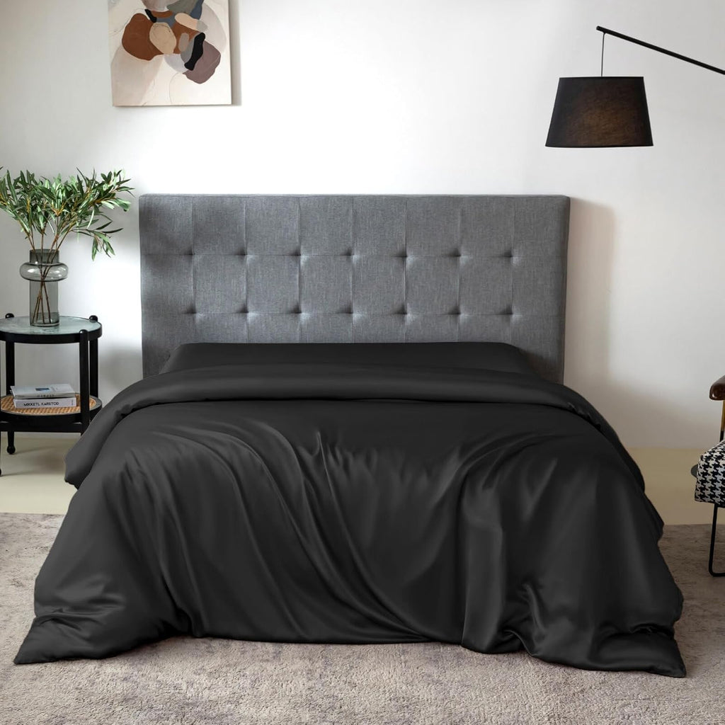 THXSILK Silk Duvet Cover, 100% 7A+ Mulberry Silk Comforter Cover, Seamless, Breathable, Easy Care Zipper Closure, 1 Duvet Cover Only - Queen, Black