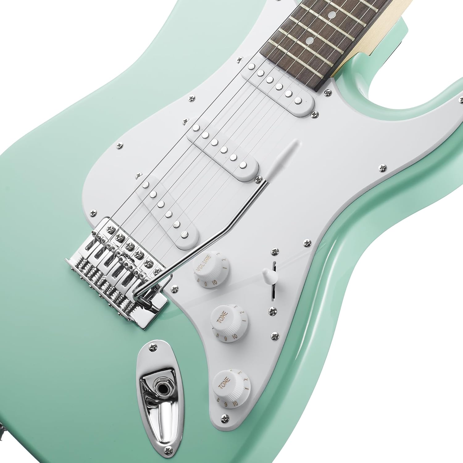 Ashthorpe 39-Inch Electric Guitar (Mint Green-White), Full-Size Guitar Kit with Padded Gig Bag, Tremolo Bar, Strap, Strings, Cable, Cloth, Picks
