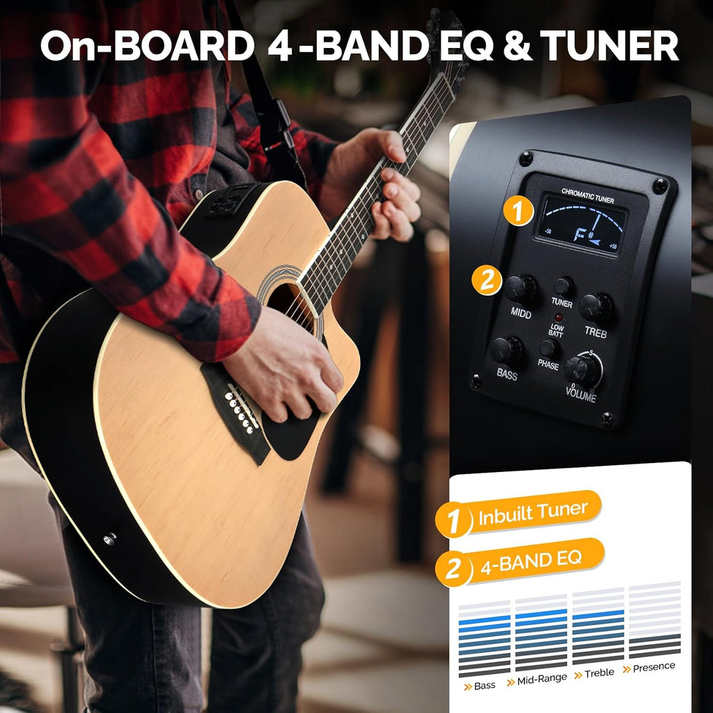GLARRY Full Size 6 Strings Acoustic Electric Guitar Beginner Kit w/ 15W Amp, Cutaway 41 Inch Electric Acoustic Guitar w/Inbuilt Tuner, Bag, Strap, Picks, Strings, Basswood Guitarra, Matte Natural