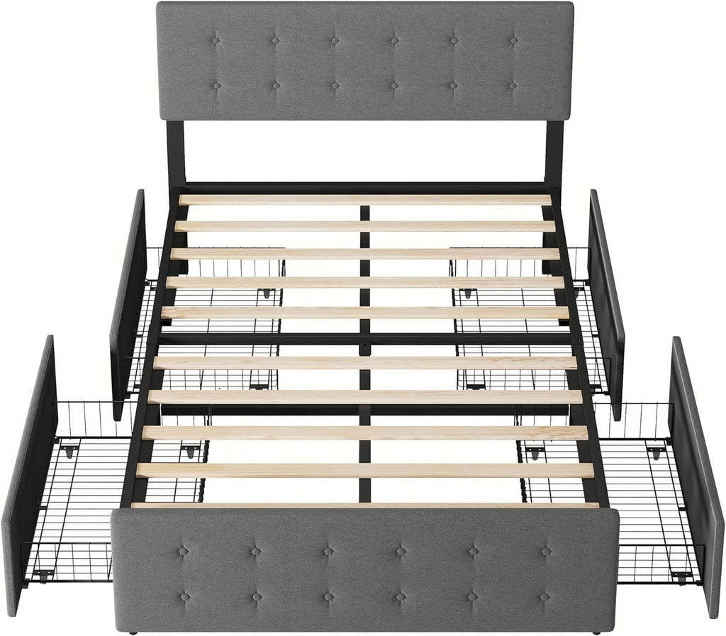 GAOMON Full Size Bed Frame with 4 Drawers Storage and Headboard, Tufted Upholstered Full Platform Bed Frame Mattress Foundation with Wood Slat Support, No Box Spring Needed, Noise-Free (Full)