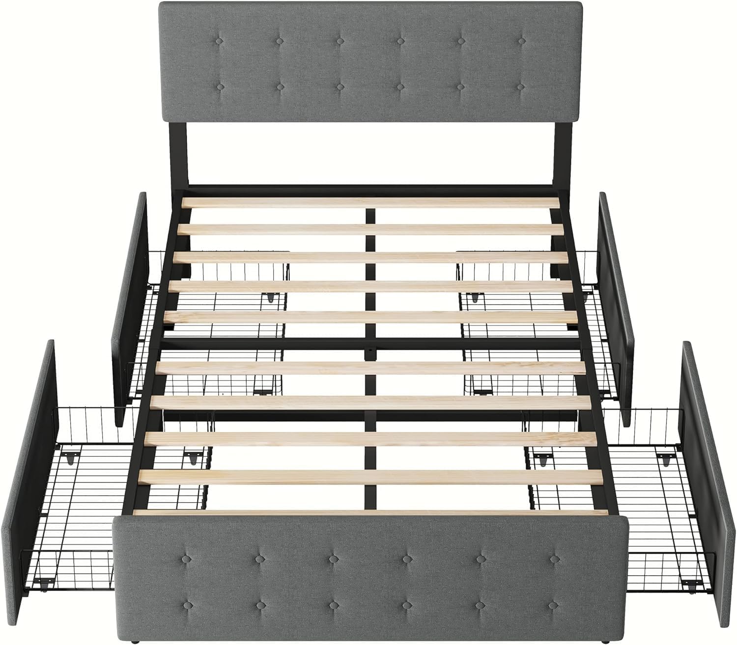 GAOMON Full Size Bed Frame with 4 Drawers Storage and Headboard, Tufted Upholstered Full Platform Bed Frame Mattress Foundation with Wood Slat Support, No Box Spring Needed, Noise-Free (Full)