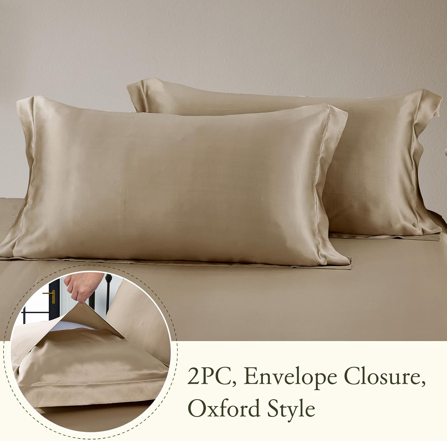 LilySilk 4PC Silk Fitted Sheet Set, 19 Momme Silk Bed Sheets, 1 Flat Sheet, 1 Fitted Sheet and 2 Oxford Silk Pillowcases, Silk Bedding Set 100% Top 6A Grade, Taupe Cal.King Size