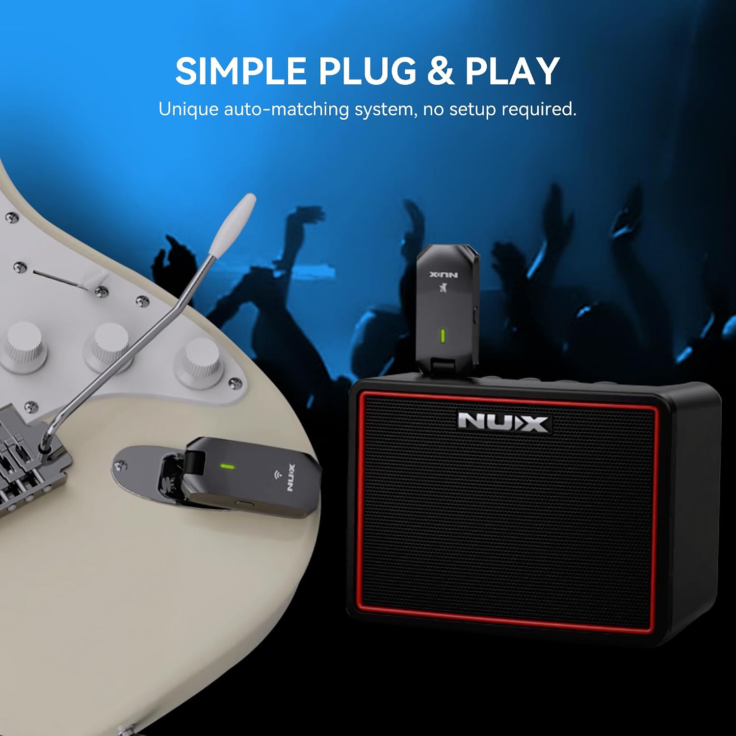 NUX C-5RC 5.8GHz Wireless Guitar System for Active or Passive Pickup Guitar, Charging Case included, UHF Guitar Wireless Transmitter Receiver Low Interference, Auto Match
