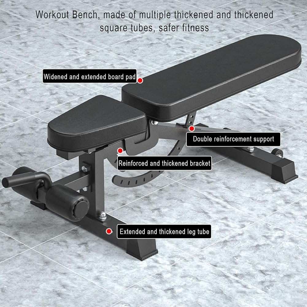 Etlegor Weight Bench Adjustable Workout Bench, Multi-Purpose Exercise Bench Fitness Equipment Can Tilt Downwards for Home Gym Barbell Dumbbell Bench Press and Strength Training Load 400KG(Black)