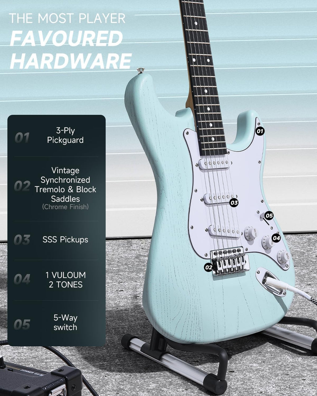 DONNER DST-80 Electric Guitar 39' Beginner Electric Guitar Kit with Amp, Classic SSS Pickup Complete with Gig Bag, Tuner, Capo, Strap, Picks, and Free Online Lessons