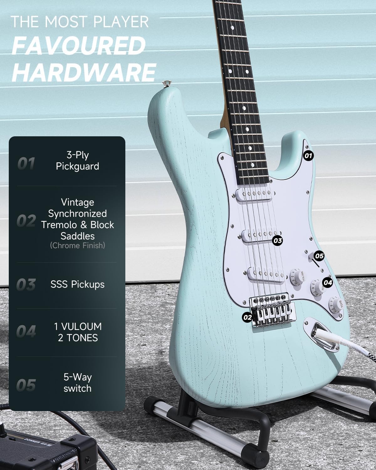 DONNER DST-80 Electric Guitar 39' Beginner Electric Guitar Kit with Amp, Classic SSS Pickup Complete with Gig Bag, Tuner, Capo, Strap, Picks, and Free Online Lessons