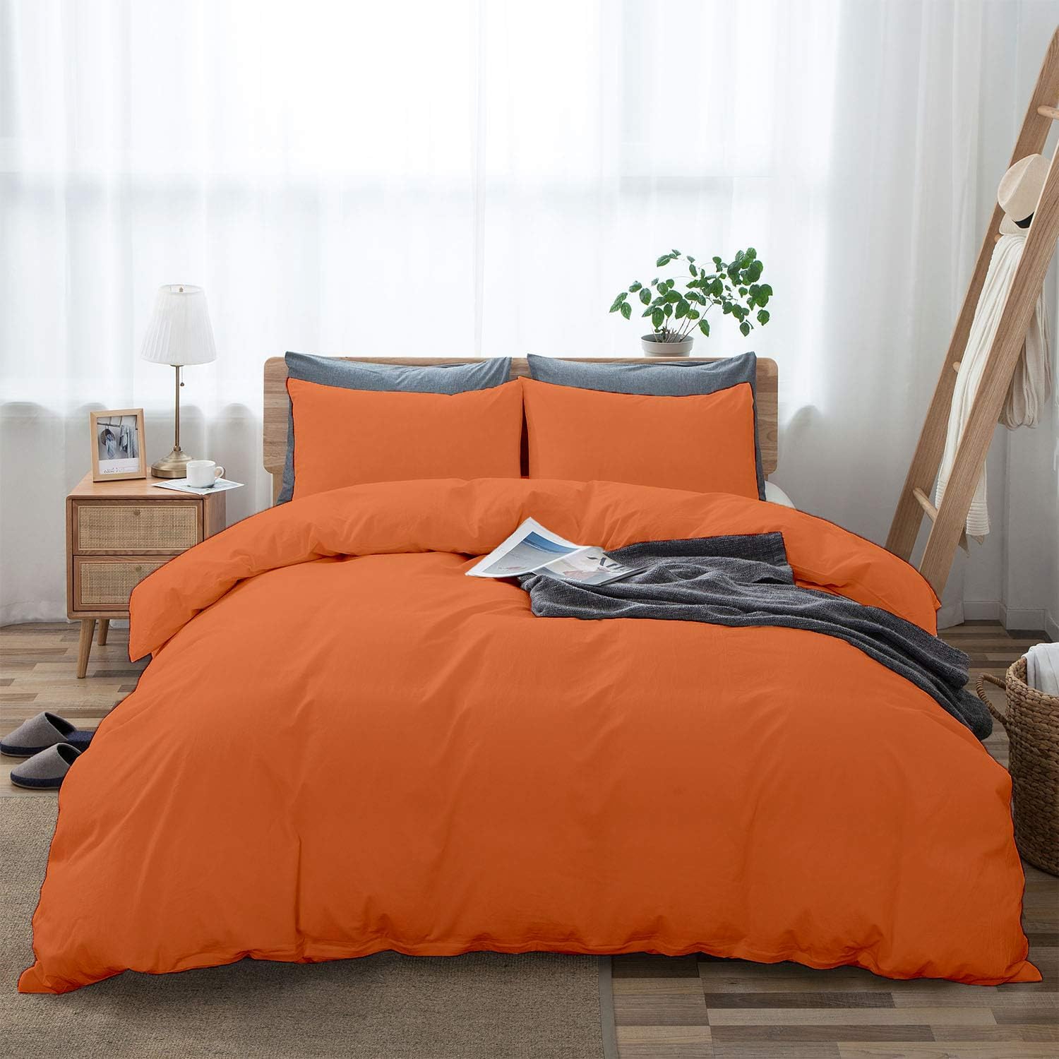 100% Cotton 3 Piece Duvet Cover Set 128x120 inch Breathable Luxury Soft & Cozy Durable and Fade Resistant Double Hem-Stitched Sateen Weave (Oversized King Plus, Burnt Orange)