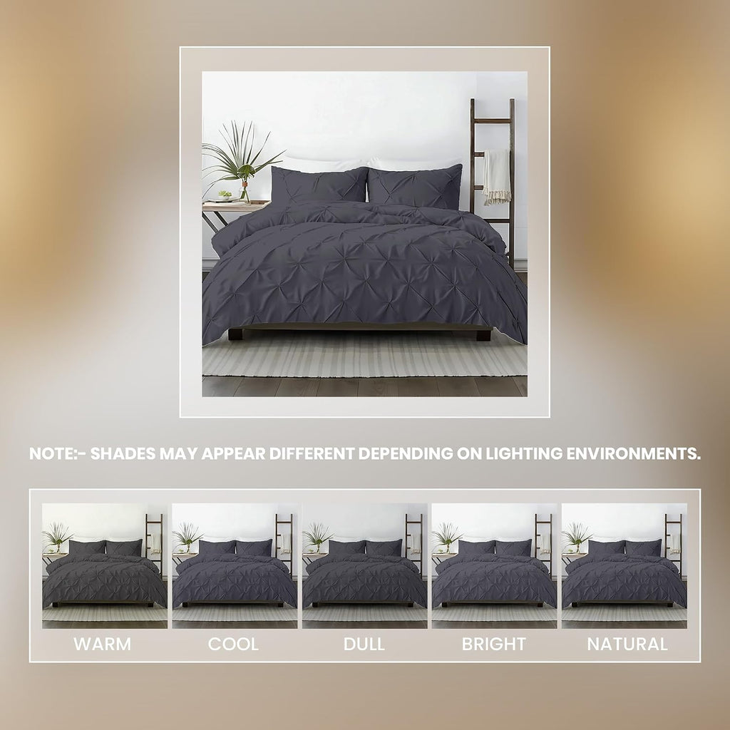 Kotton Culture 120'x 120' 3 Pc Super King Plus Pinch Pleated - Pintuck Duvet Cover Set - 100% Egyptian Cotton 600 TC - Zipper Closure & 7 Internal Ties- Fits Extra Large King Inserts - Dark Grey