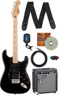 Fender Squier Sonic Stratocaster HSS - Black Bundle with Frontman 10G Amp, Tuner, Strap, Cable, Picks, and Austin Bazaar Guitar DVD