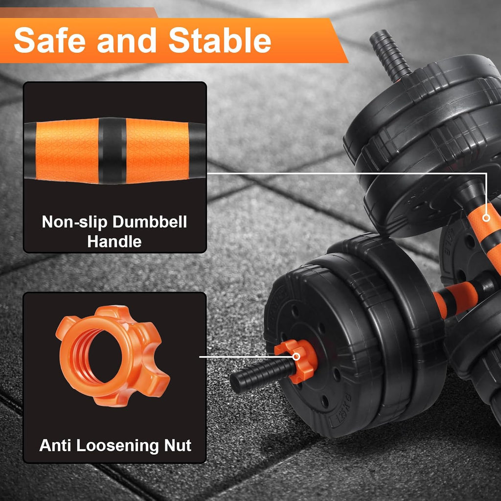 Adjustable Dumbbell Set, 22/44/66/88lbs Free Weights, 4-in-1 Barbell & Kettlebell Set, Non-slip Handles, Fitness for Men & Women