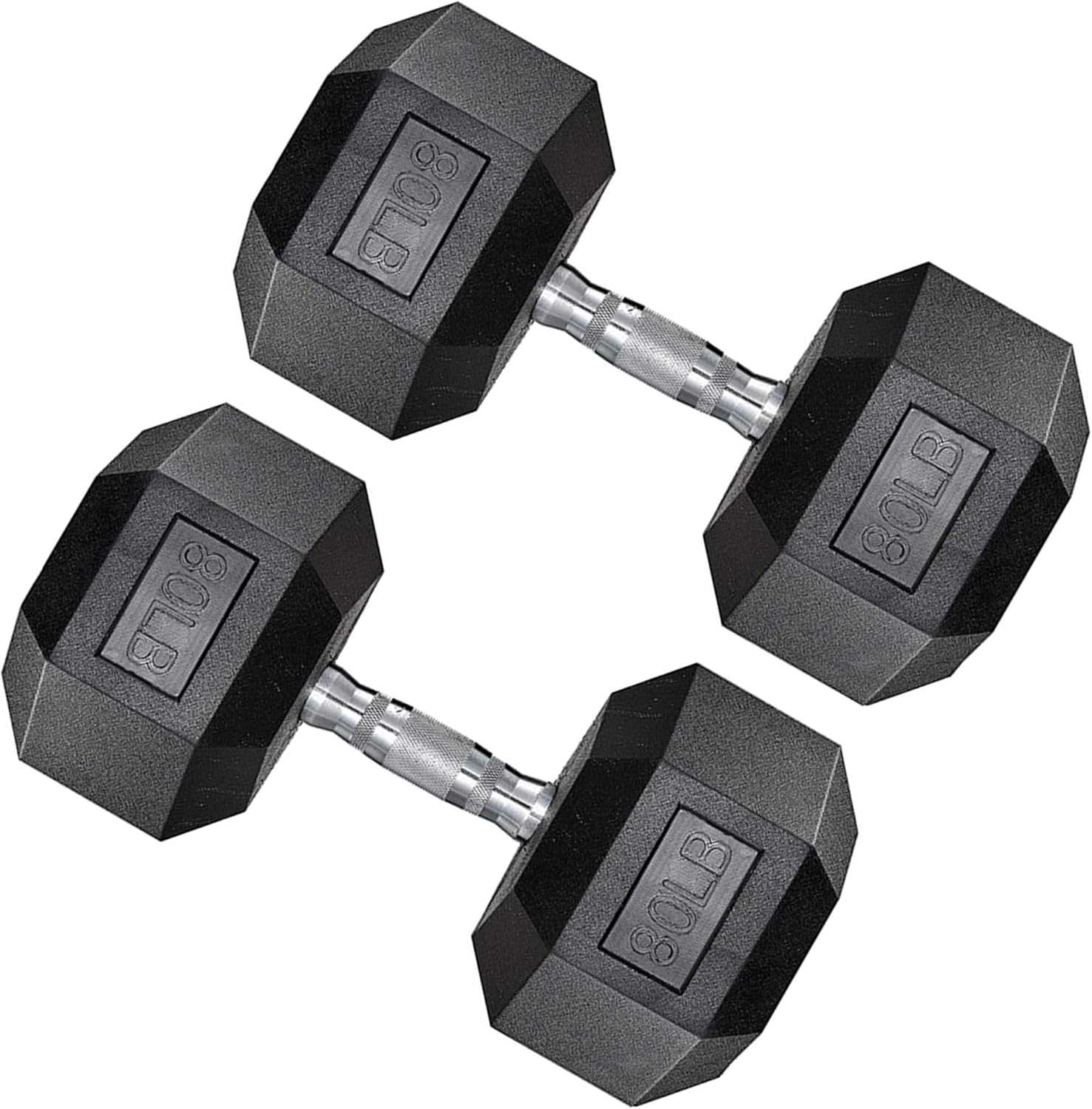 Hex Dumbbell Set, 10-80 lb Rubber Encased Hex Dumbbells, Home Gym Dumbbells for Women & Men, Muscle Toning, Strength Building and Full Body Workout(80 LB Pair)
