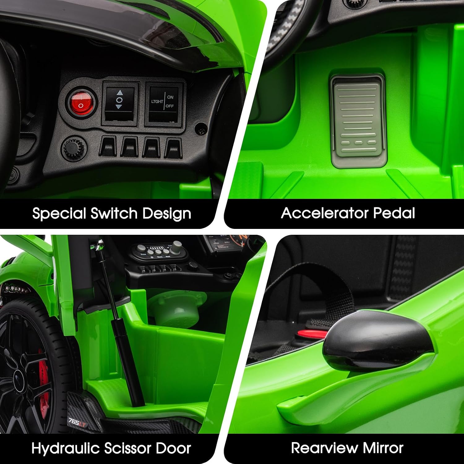 Kids Ride-on Car Licensed McLaren765LT for 3-6Years Old, Electric car 12V Battery Powered Electric Vehicle, w/Parent Remote, Music Player, LED Lights, Smooth Start, 3 Speeds, (Green)