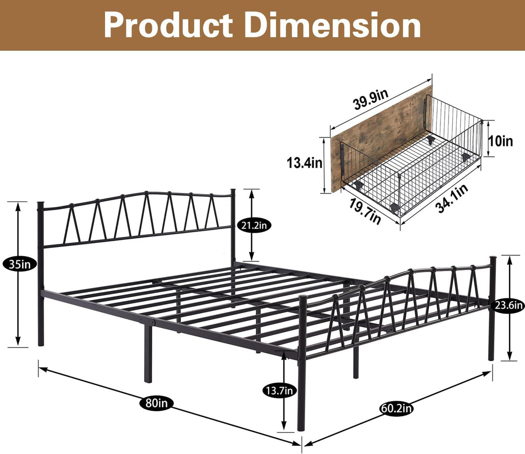 VECELO Queen Bed Frame with 4 Large Drawers,Queen Size Metal Platform Bed Frames with Headboard/Mattress Foundation/No Box Spring Needed