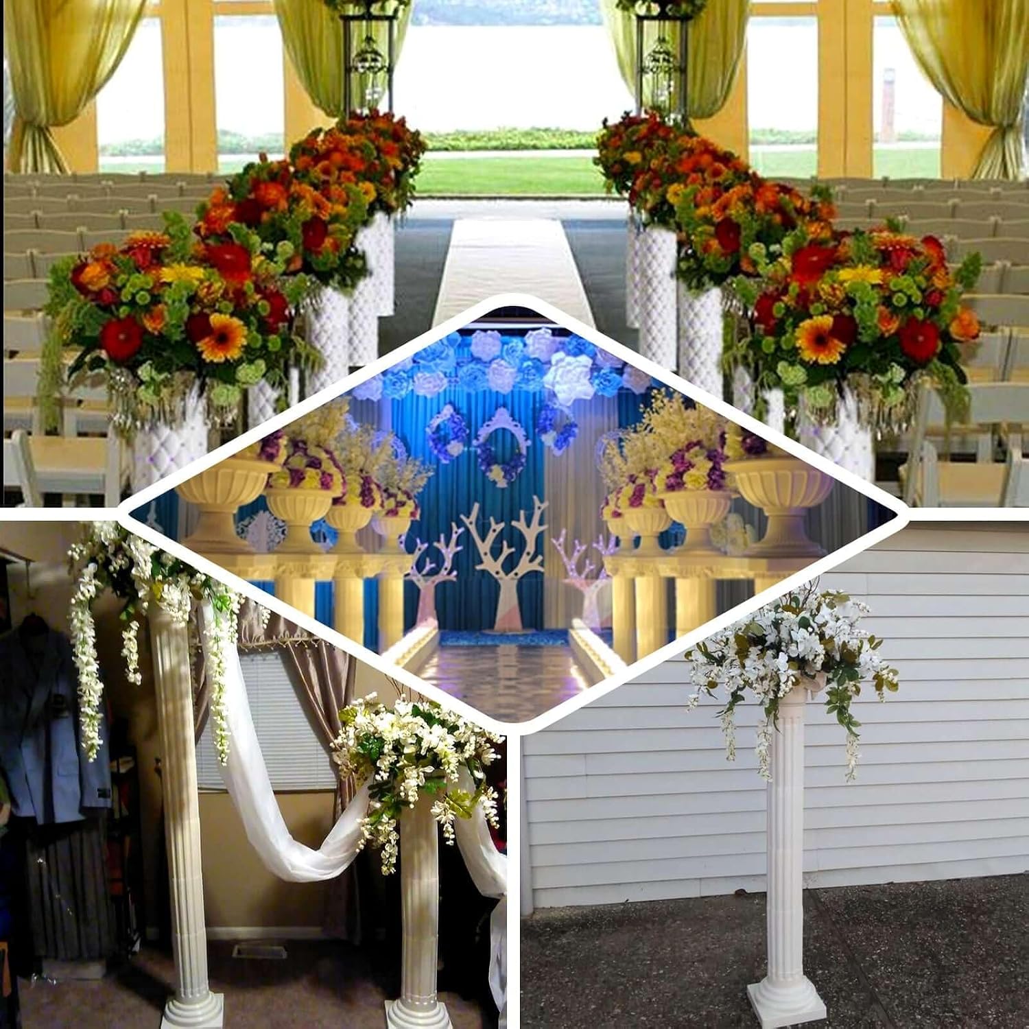 Efavormart 4 Pack 41' Tall White PVC Height Adjustable Artistic Roman Wedding Inspired Pedestal Column Plant Stand