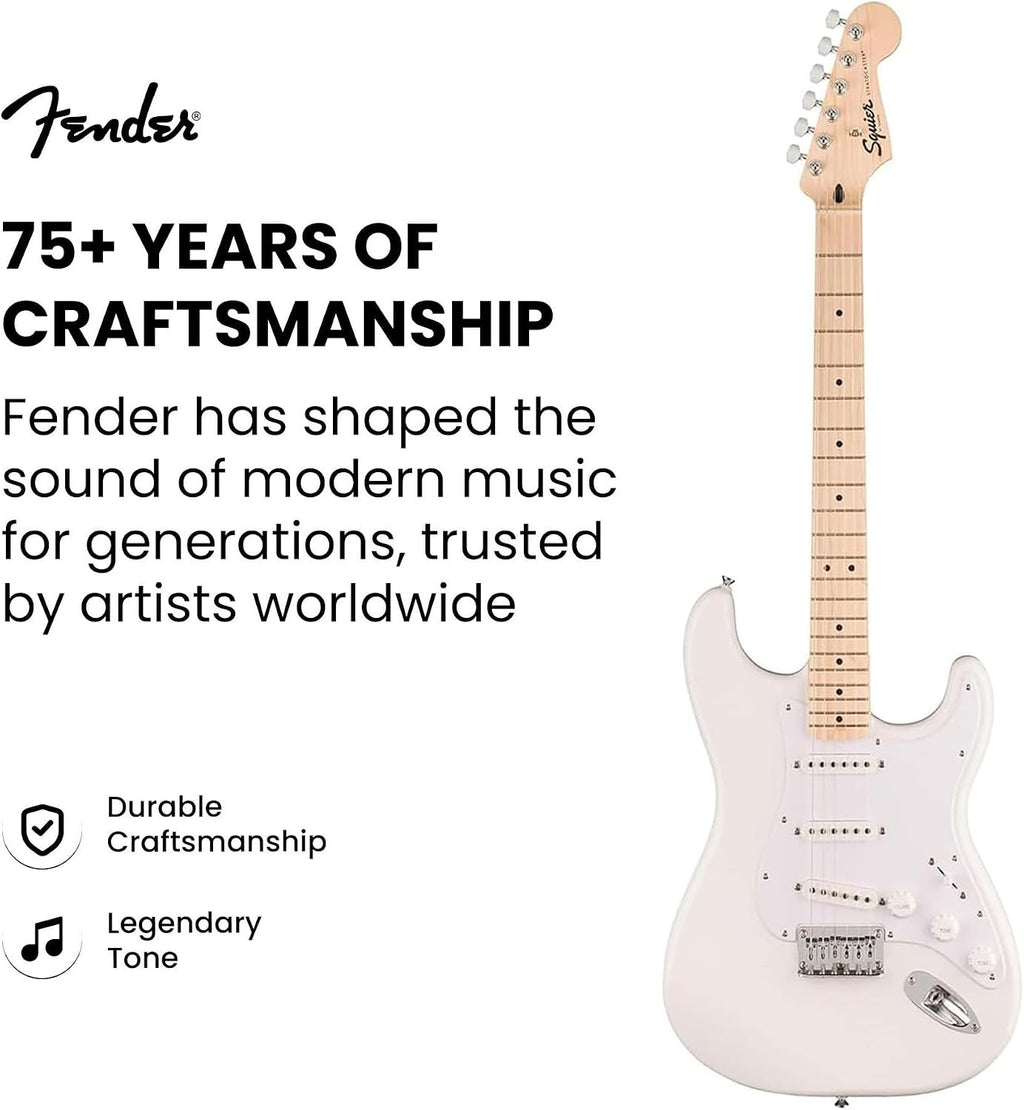 Fender Squier Sonic Stratocaster HT - Arctic White Bundle with Frontman 10G Amp, Instrument Cable, Tuner, Strap, Picks, and Austin Bazaar Instructional DVD