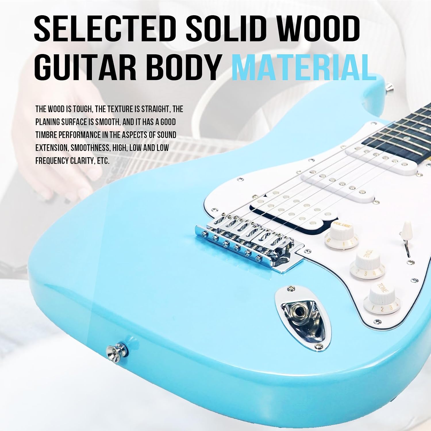 Soulmate 39 Inch Electric Guitar Kit for Beginner Solid Body HSS Full Size Starter Electric Guitar with Amplifier, Bag, Capo, Strap, String,Cable, Picks, Blue