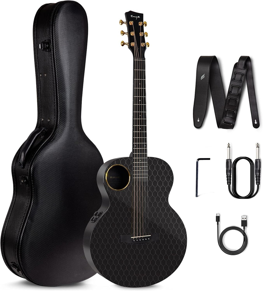 Enya X4 PRO MINI Carbon Fiber Acoustic Electric Guitar 36' 3/4 Size Guitar with Built-in Effects & Tuner, Smart Travel Guitar for Beginners & Performers, Portable Mini Guitar Bundle