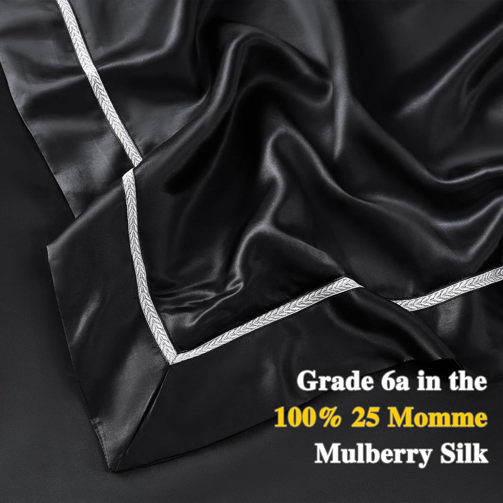 YOUR MOON 100% Mulberry Silk Sheets Set King Size 4 Pcs, 25 Momme Mulberry Silk Bed Sheets, Ultra Soft Luxury Bedding Sets, 1 Fitted Sheet, 1 Flat Sheet, 2 Pillow Shams (Black)