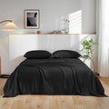 THXSILK 100% Mulberry Silk Bed Sheets Set - 4pcs Pure Silk Sheets Set - Flat Sheet, 16' Deep Pocket Fitted Sheet, 2 Pack Silk Pillowcase with Zipper Closure - Queen Size, Black