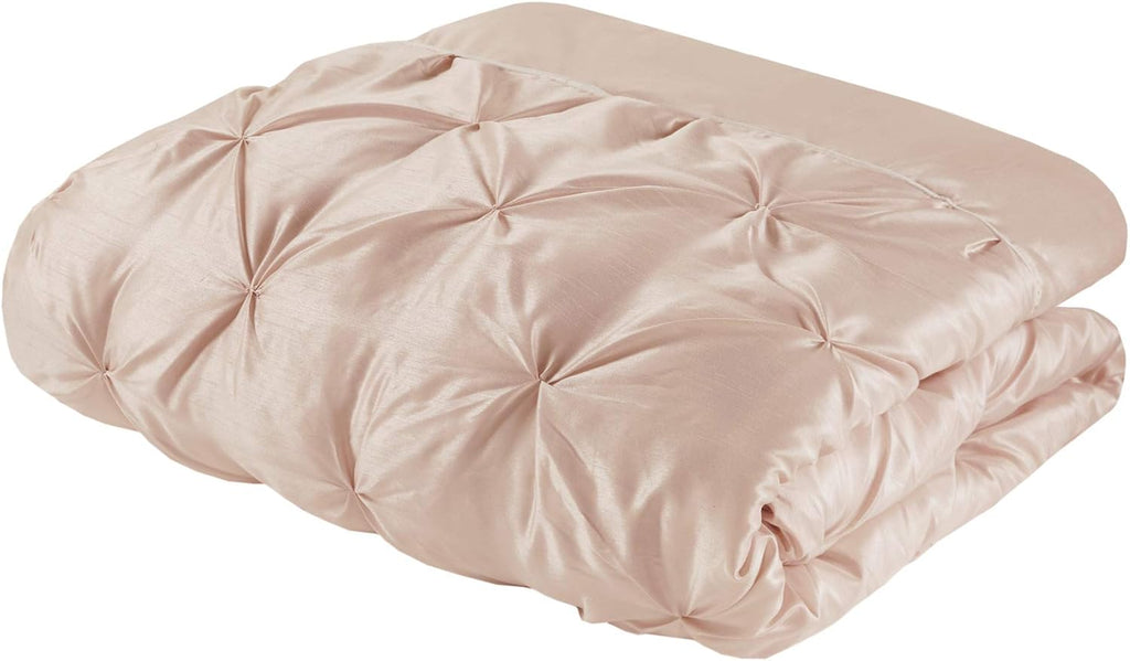 Madison Park Essentials Room in a Bag Faux Silk Comforter Set-Luxe Diamond Tufting All Season Bedding, Matching Curtains, Decorative Pillows, Cal King(104'x92'), Blush 24 Piece (MPE10-811)