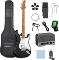 LEKATO Electric Guitar Kit Beginner 39 Inch Full Size Solid Body Guitar HSS for Starter Roasted Maple Neck Fretboard Stainless Steel Frets, 5W Mini Amp, Bag, Tuner, Capo, Strap, String, Picks- Black