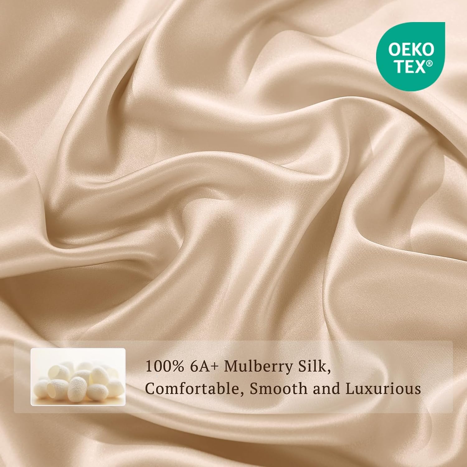 THXSILK 100% Pure Mulberry Silk Duvet Cover Set 3 Piece, 6A+ Grade Luxury Soft Bedding Silk Sheets for Hair and Skin, 1 Pcs Duvet/Quilt/Comforter Cover with 2 Zippered Pillowcases (Champagne, Twin)