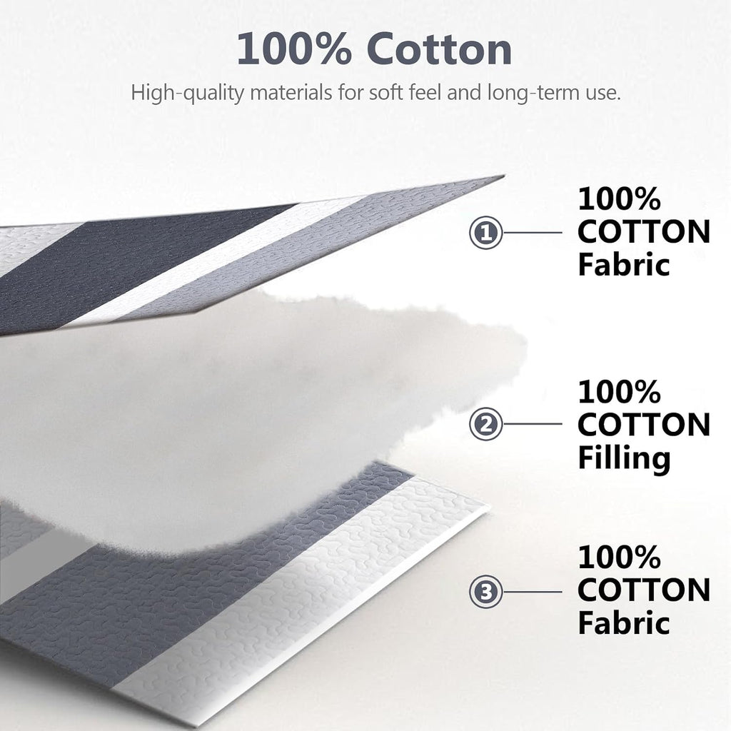 100% Cotton Quilt Set Queen Size, Queen Quilt Bedding Set, Striped Pattern Quilt Bedspread for Queen Bed, Modern Minimalist Bed Spread Lightweight Comforter, 3Pcs, Charcoal-Blue/Gray/White
