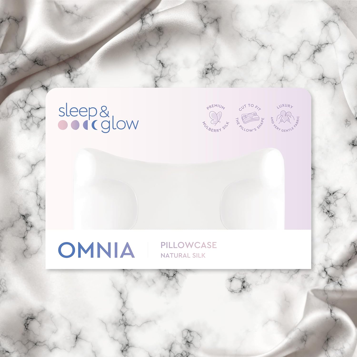 Sleep & Glow Omnia Natural Silk Pillowcase for Hair and Skin Fits Unique Shape of Sleep&Glow Omnia Pillow – 19mm Grade 6A Mulberry Silk (White Marble)