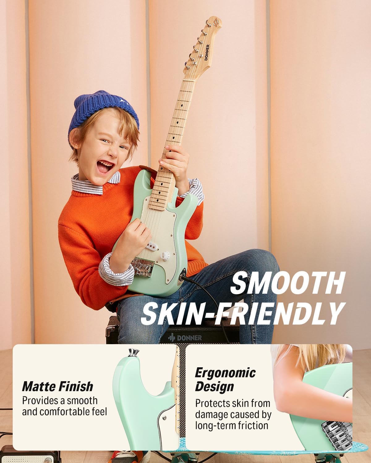 Donner 30 Inch Kids Electric Guitar Beginner Kits ST Style Mini Electric Guitar for Boys Girls with Amp, 600D Bag, Tuner, Picks, Cable, Strap, Extra Strings, DSJ-100, Green