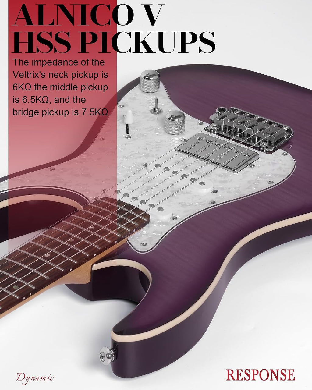 AKLOT Solid Body Electric Guitar - Flame Maple Top, HSS Alnico V Pickups with Coil-Split, Roasted Maple Neck, Locking Tuners, Veltrix Series, Violet Venom