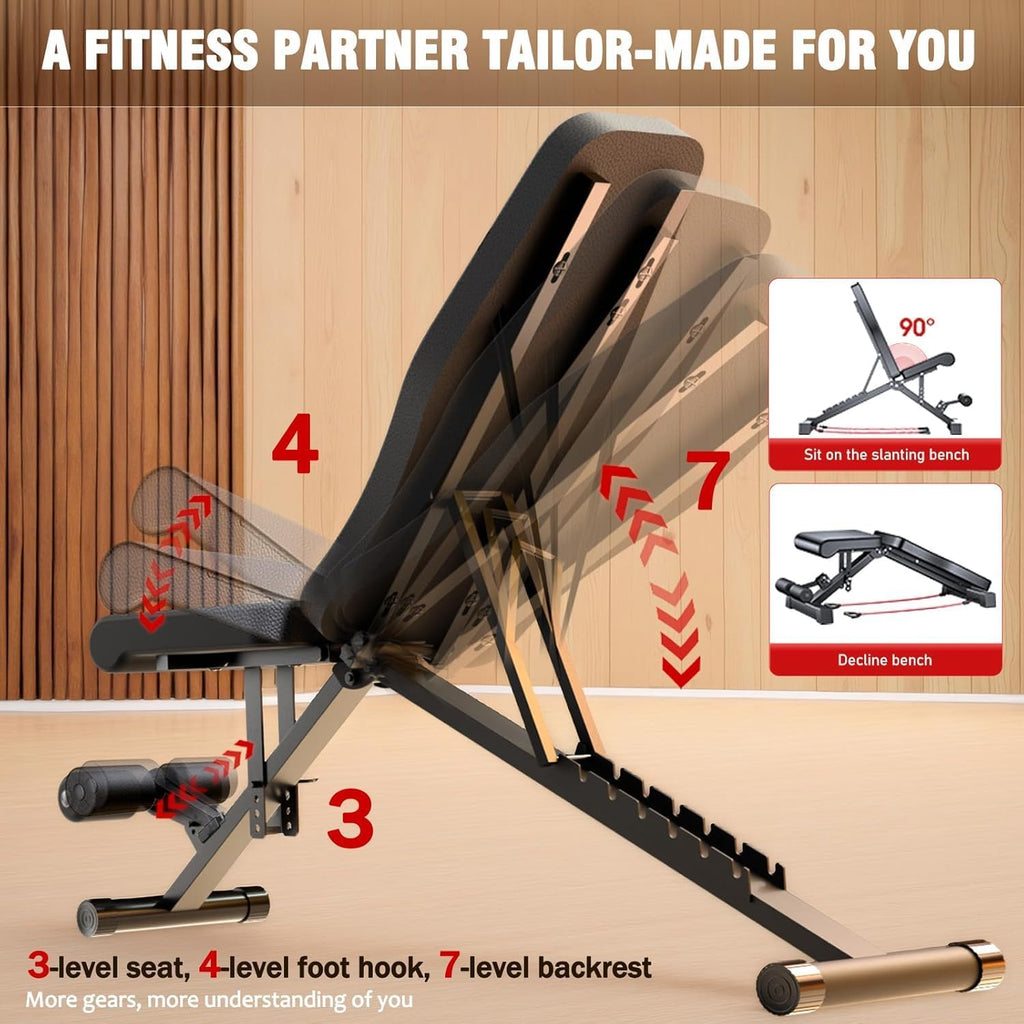 2026 ALSO GO New Adjustable Weight Bench, Workout Benches with Leg Extension, Foldable Incline Decline Bench Press, Roman Chair, Full Body Strength Training Equipment for Home Gym