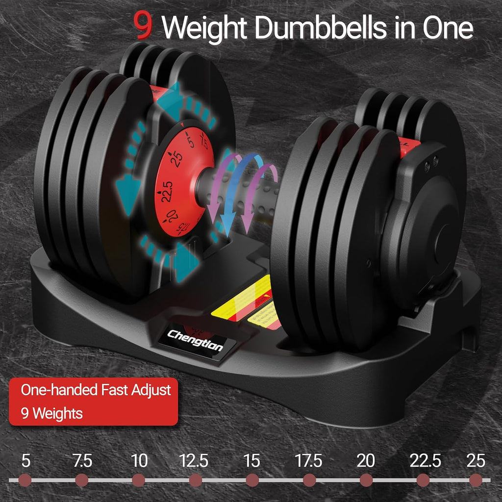Adjustable Dumbbells 25/52.5 lbs, 9/15 in - Adjustable Weight Dumbbell Set for Full Body Exercise Training Fitness Workout in Home Gym