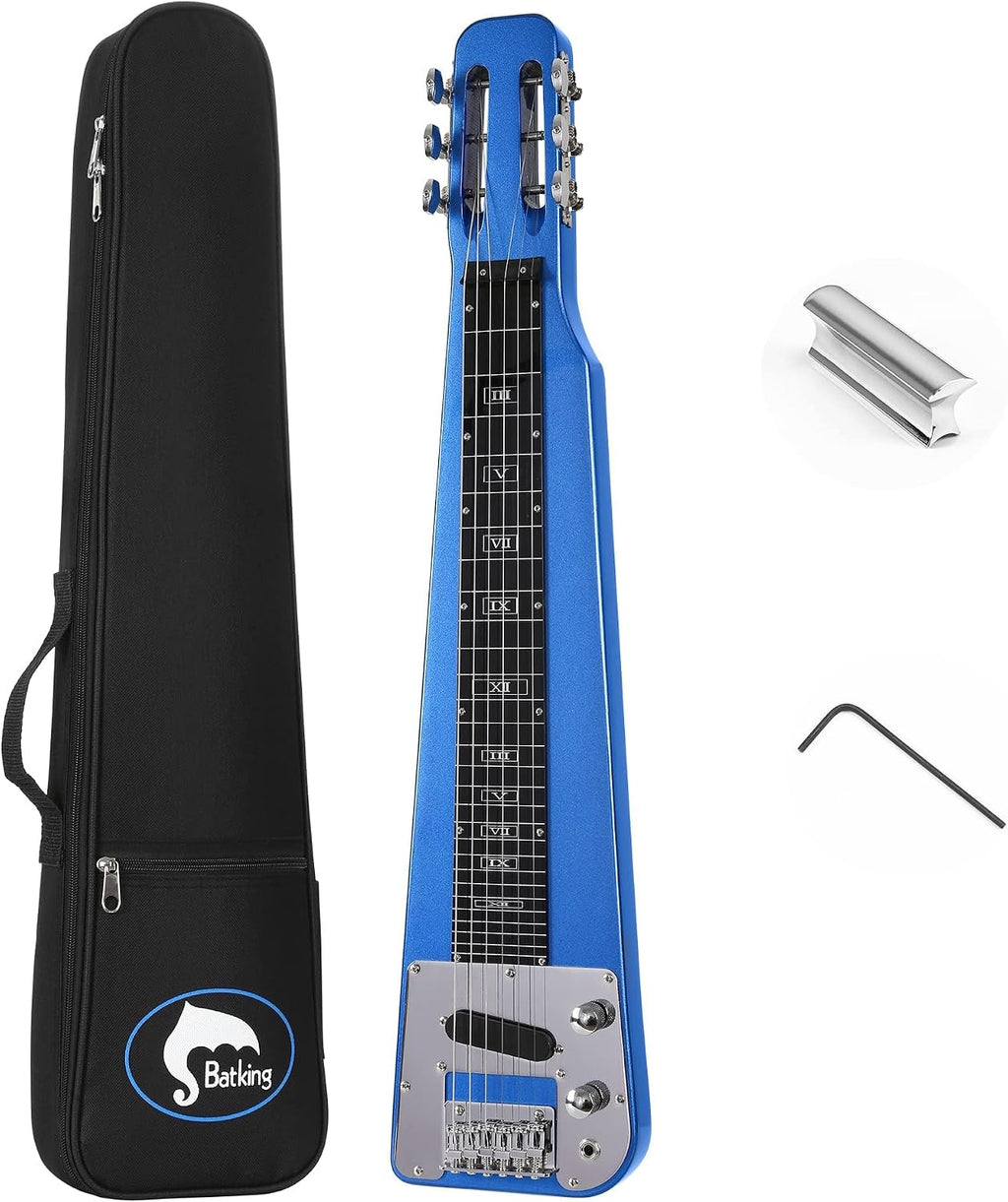 Batking Lap Steel Guitar 6 String Slotted Head Stock Electric Slide Guitars Light Blue Colour