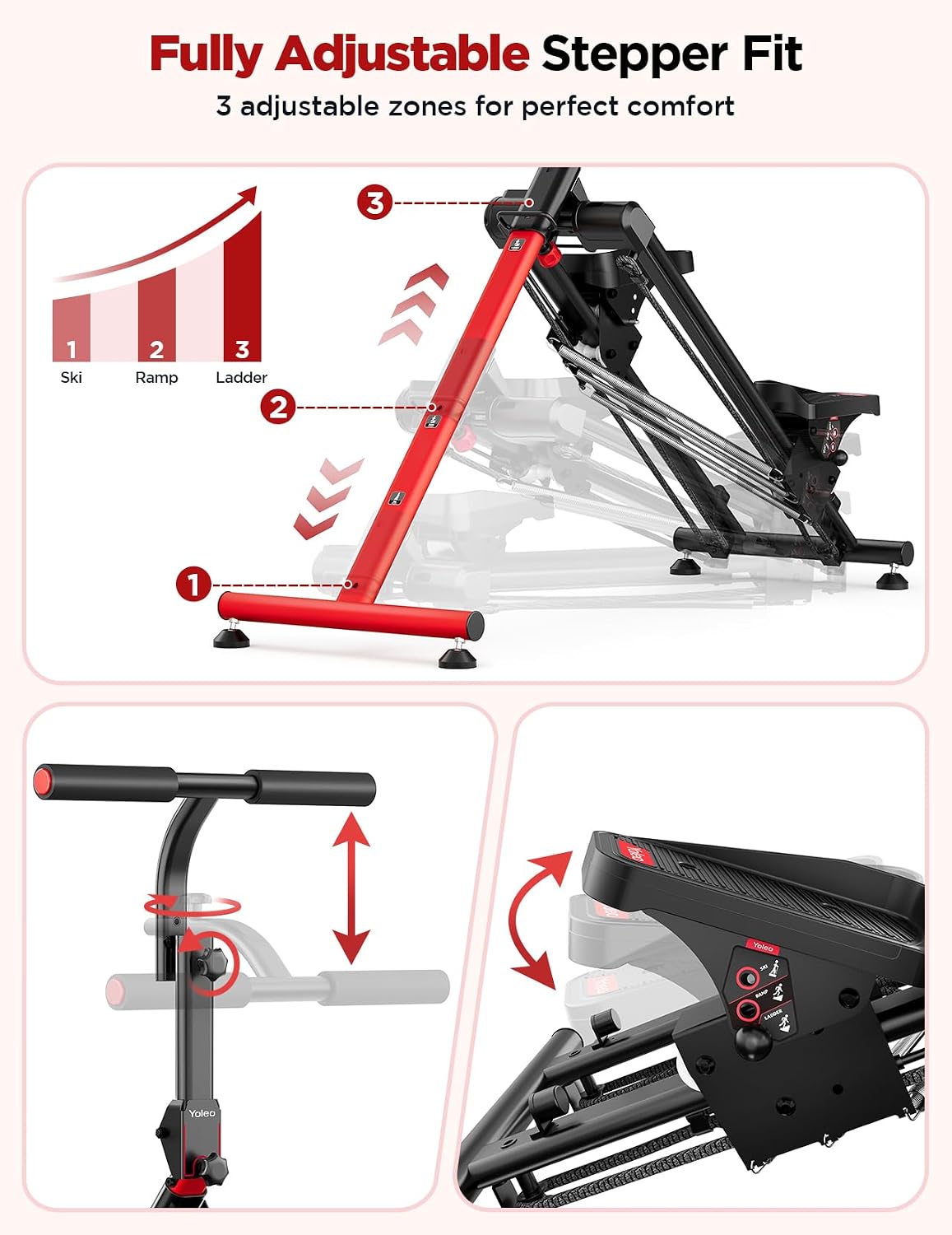 YOLEO Adjustable Resistance Stair Steppers for Exercise at Home, Folding Cardio Stairmaster with 3 Workout Modes & Oversized Pedal,90% Pre-Assembled Stair Climber with Handlebar for Full Body Workout