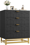 IDEALHOUSE Black Dresser for Bedroom, 4 Drawer Dresser with Metal Legs, Modern Dressers Chest Organizer with Wide Storage, Chest of Drawers for Bedroom, Living Room, Entryway
