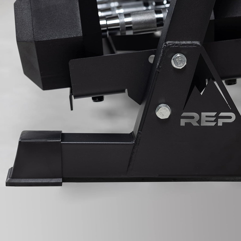 REP FITNESS 5 to 50 Ergo Dumbbell Set with Matte Black 3-tier Dumbbell Rack