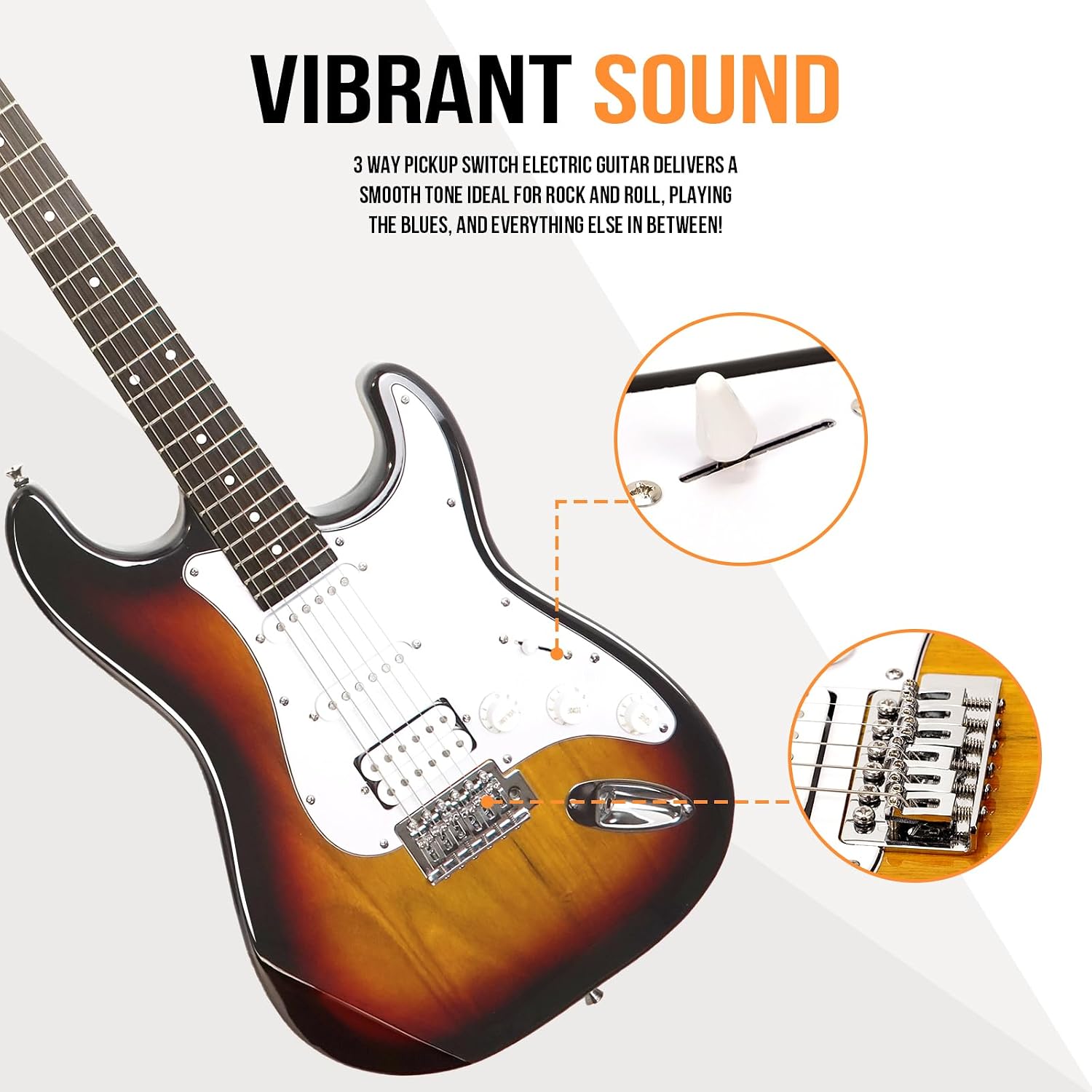 Soulmate Electric Guitar Kit for Beginner 39' HSS Pick Up Solid Body Full Size Electric Guitar for Starter with Amplifier, Bag, Capo, Strap, String,Cable, Picks(Sunburst)
