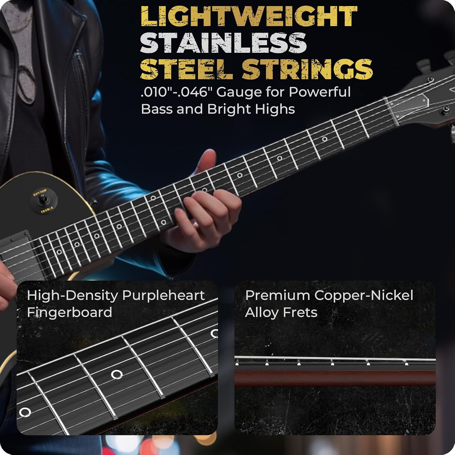 Fesley 39' LP Electric Guitar Kit: Full Size Solid Body Electric Guitars for Beginners with Humbucker Pickups, Poplar Body, Mahogany Neck,22 Frets,6 String Guitar with Gig Bag,Cable,FLP350,Matte,Black