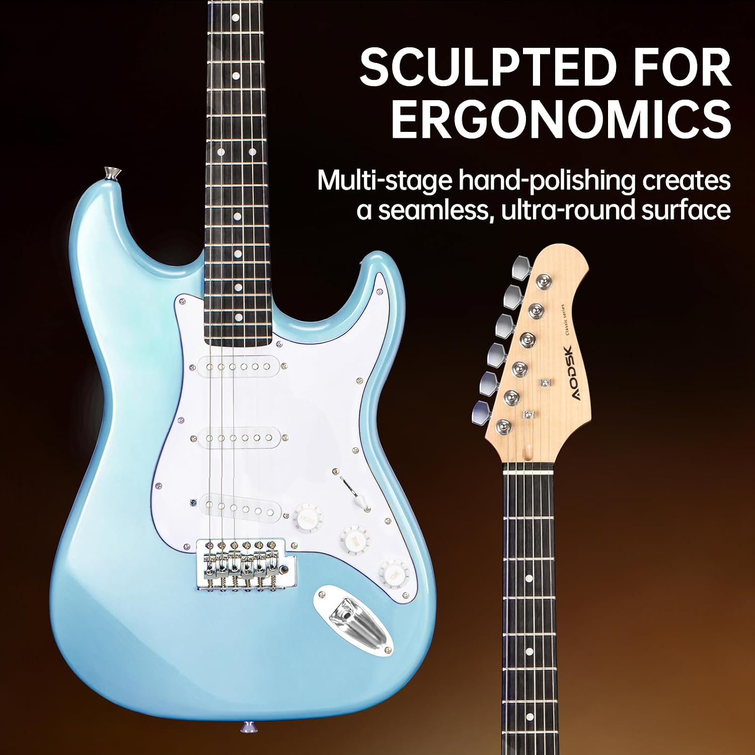 AODSK Electric Guitar with Amp Beginner Kit 39 Inch Solid Body Full Size,All Accessories,Digital Tuner,Six Strings,Four Picks,Tremolo Bar,Strap,Gig Bag,Starter kit