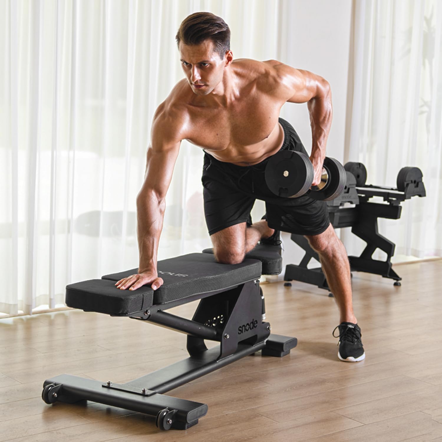 SNODE AD80 Drop Proof 80 lbs Adjustable Dumbbell Set -Adjustable Weights with Cast Iron Plates and Cradle, Knurled Handle, Fast Adjust, Compact Home Gym Equipment for Bench & Press