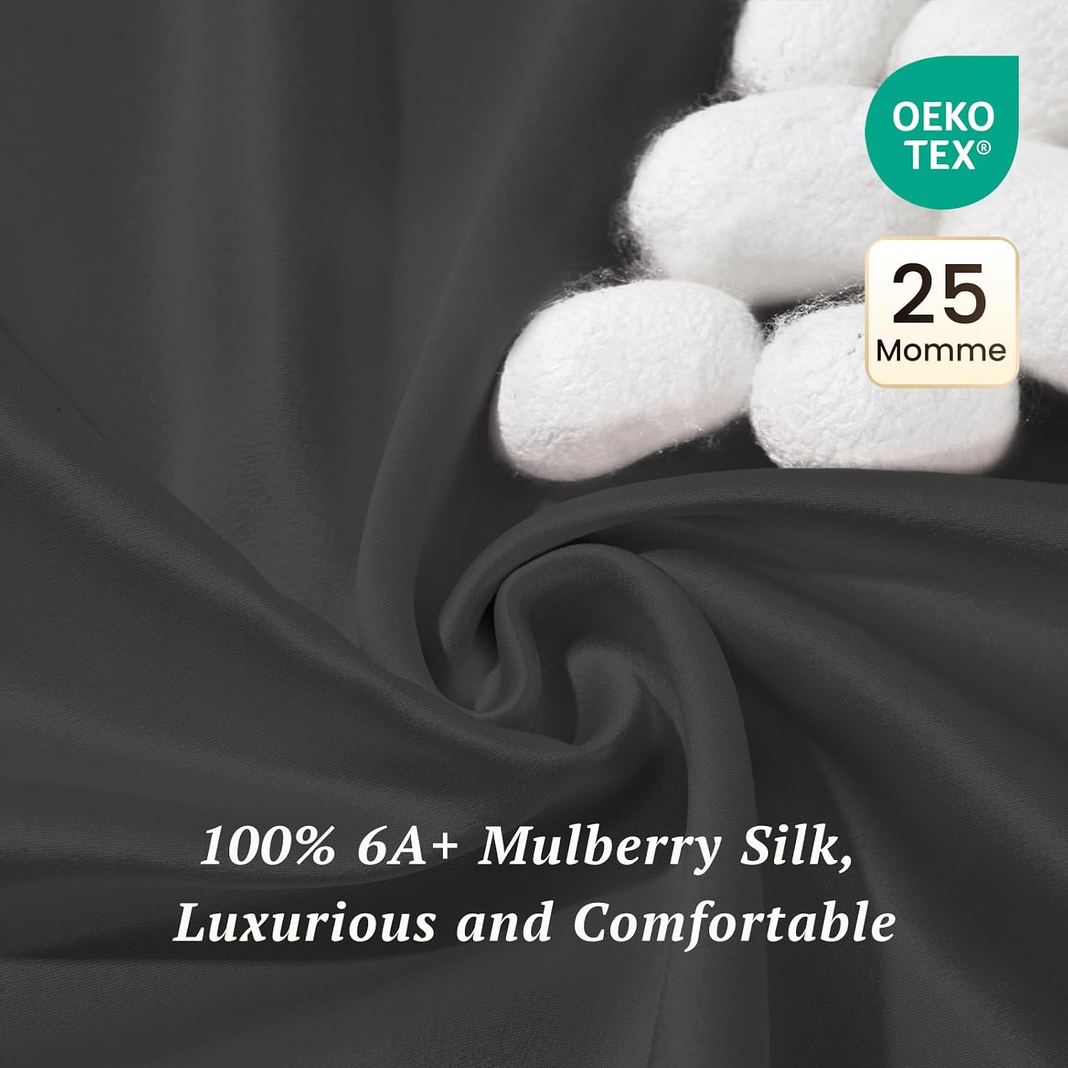 THXSILK Silk Sheet Set 4 Pcs, 25 Momme 100% Top Grade Pure Mulberry Silk Bed Sheets Luxury Bedding Sets Ultra Soft Durable, 1 Fitted Sheet, 1 Flat Sheet and 2 Pillow Shams (Full, Black)