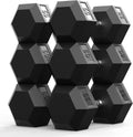 Rubber Encased Hex Dumbbell, Hand Weights with Anti-Slip Cast Iron Grip for Exercise & Fitness, Weights Dumbbells Set of 2 for Strength Training