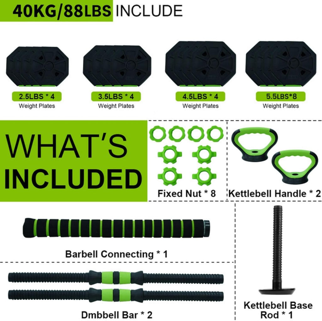 GarveeLife 44 LBS Adjustable Dumbbell Set with Iron Grip for Home Gym,4-in-1 Adjustable Weights as Barbell Set, Dumbbell Set,Kettlebells and Push-up