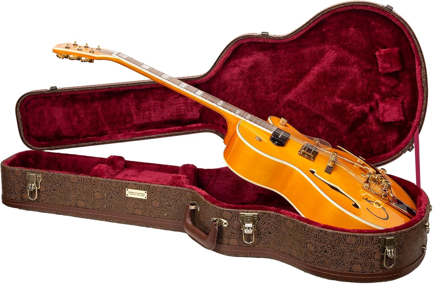 Crossrock Guitar Case for 16' Archtop/Hollow Body/Jazz Electric Guitars - Fits Gretsch Electromatic, Ibanez, Epiphone, Gibson ES Series -Blossom Brown (CRW530JA16BQ)