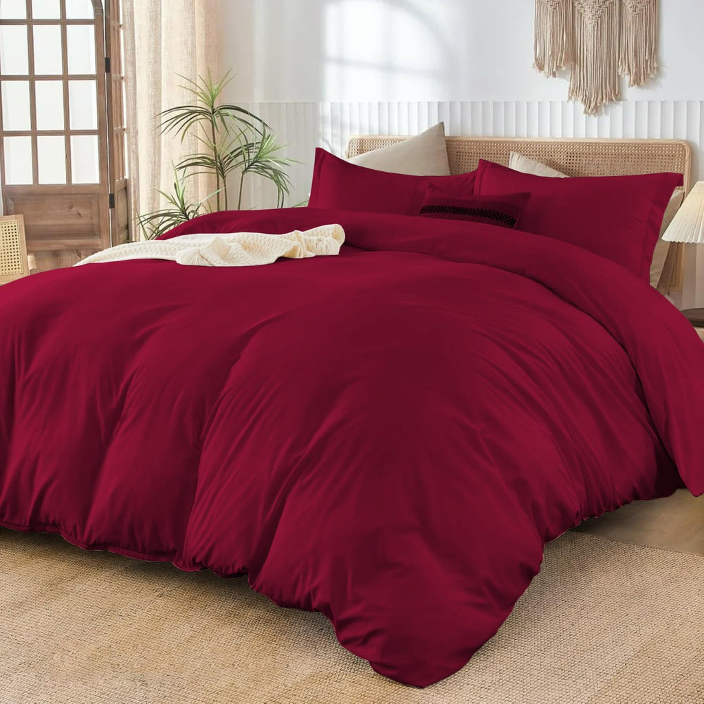800TC 3 Sided Zipper Duvet Cover Set Soft Egyptian Cotton 3 Sided Zipper Closure, 3 PCS 1-Duvet Cover & 2- Pillow Shams - King-XL Size (98' x 116') Inches, (Solid Burgundy)