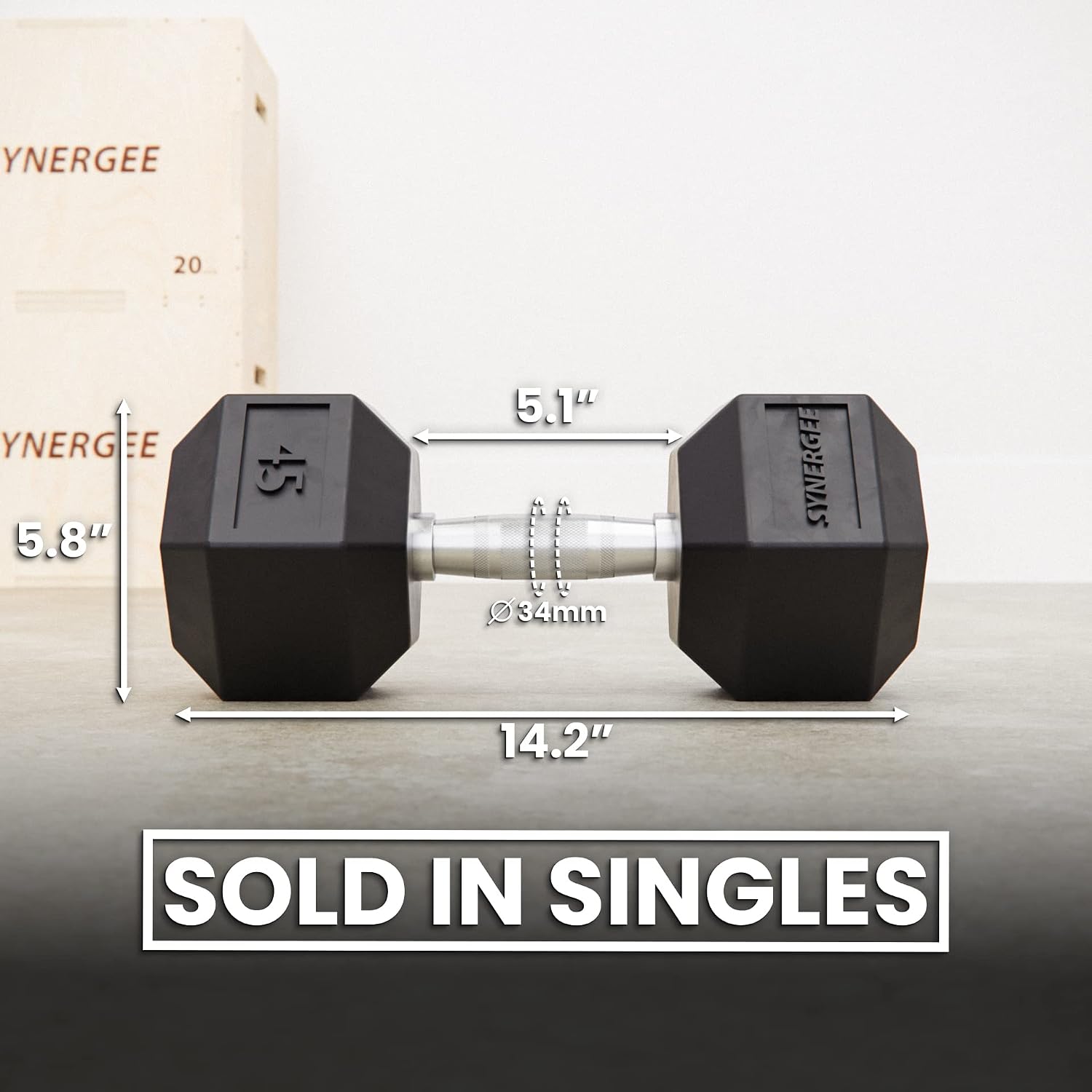 Synergee Rubber Encased Hex Dumbbells with Chrome Handle. All Purpose Weights for Strength & Conditioning Training. Available Size From 2.5 lbs to 50 lbs.
