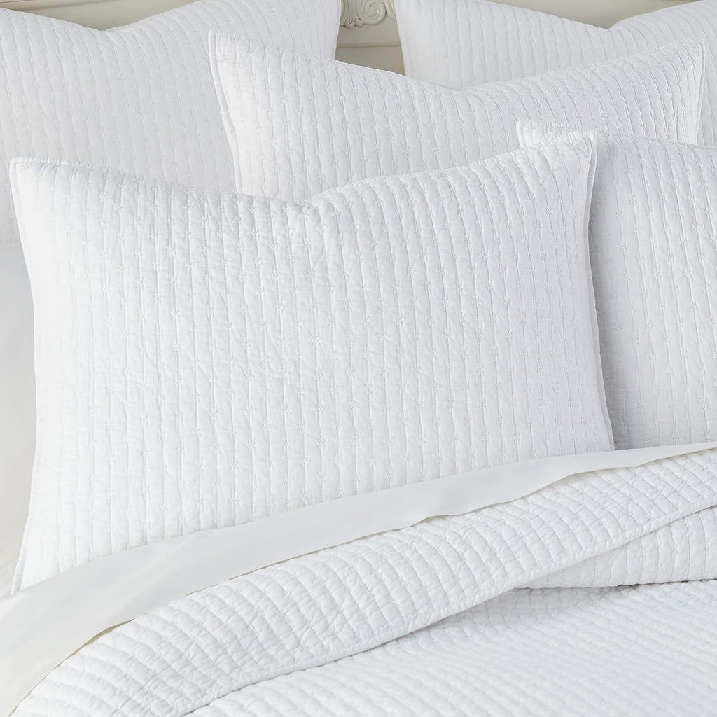 Levtex Home Cross Stitch Reversible Full Bedspread Set (100x104in) with 2 Pillow Shams (26x20in) - Stitch Texture - Bright White - Cotton Full Size Bedspread Set - Lightweight, Soft, Pre-Washed