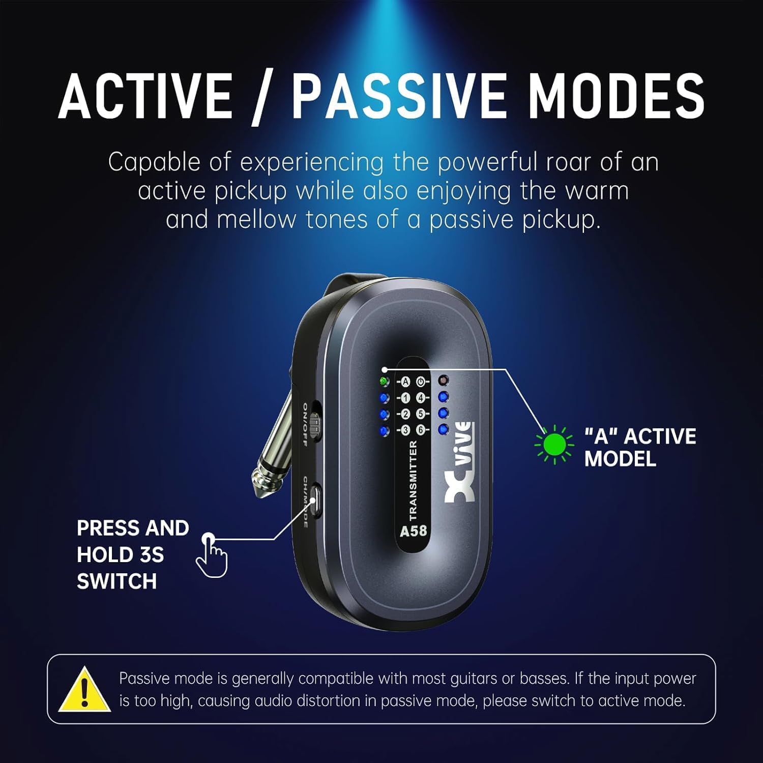 Xvive AC58 Wireless Guitar System 5.8GHz, A58 Guitar Wireless System with Charging Case for Active or Passive Pickup Electric/Acoustic Bass Guitar
