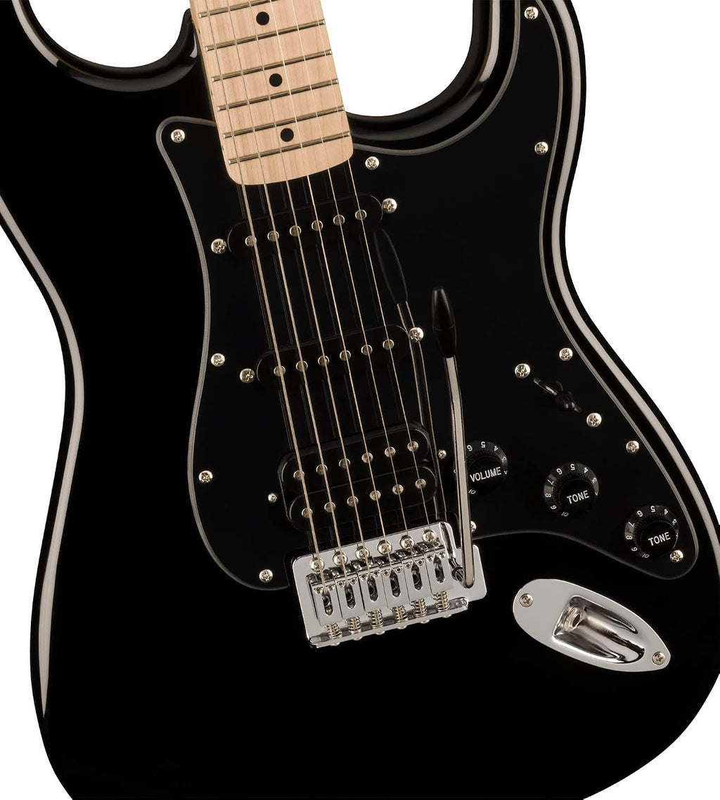 Fender Squier Sonic Stratocaster HSS-Black Bundle with Frontman 10G Amp, Strap, Cable, Picks, and Austin Bazaar Guitar DVD